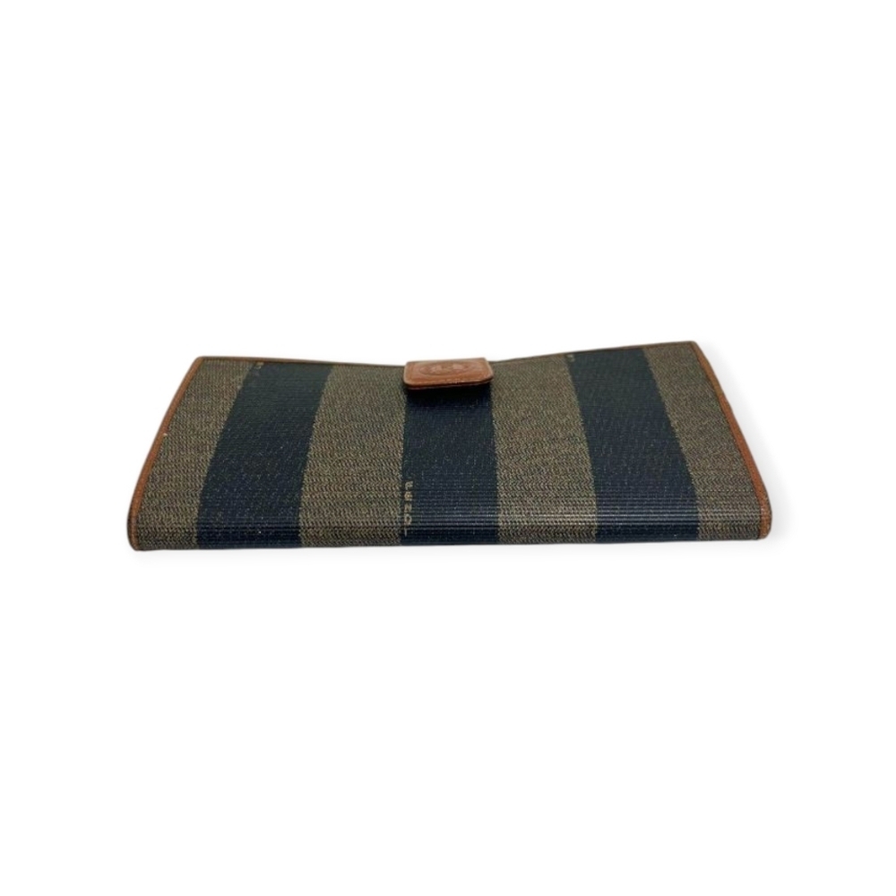 Fendi Pequin Stripe Canvas Leather Wallet Brown Navy Vintage COA - Picture 5 of 15